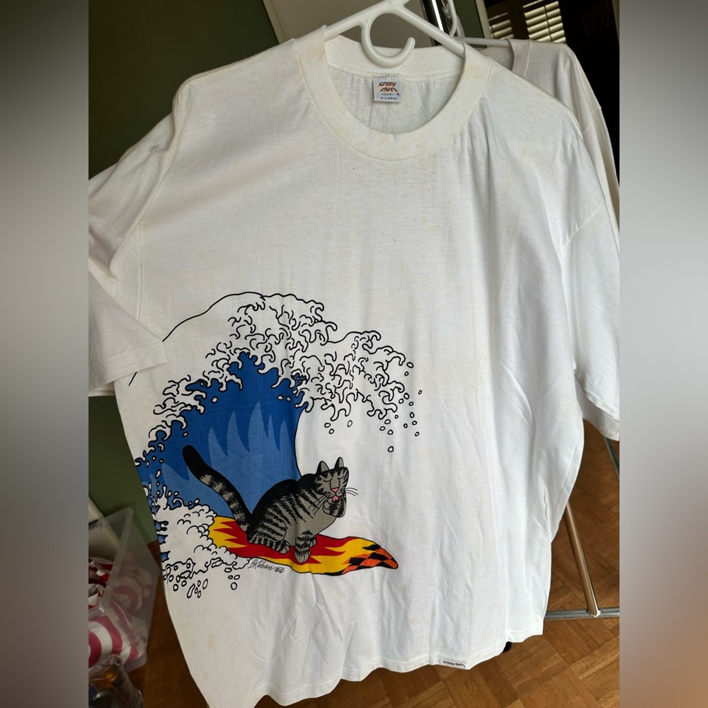 Vintage Crazy Shirts Kliban Cat Wave Graphic Tee White XL